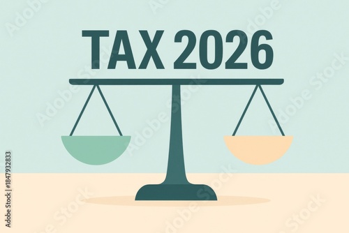 Tax balance concept with scales and text 2026