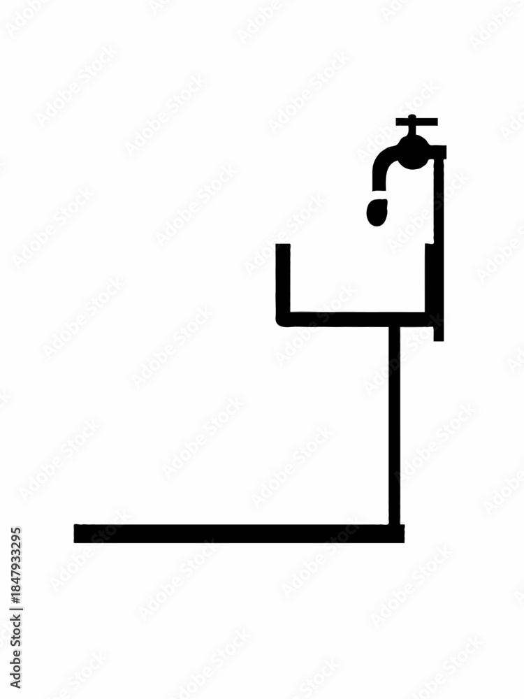 Fototapeta premium Simple black line drawing of a faucet with water drop