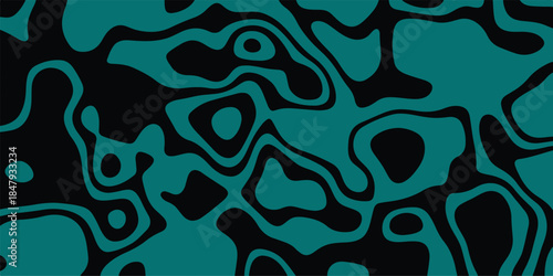 Abstract organic shapes in teal and black creating a fluid, marbled pattern with smooth transitions and rounded forms, perfect for modern backgrounds and artistic visual concepts