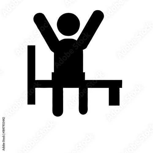 Stylized person celebrating with arms raised in triumph