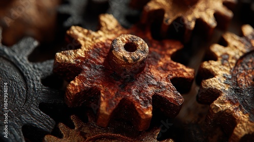Rusty Gears Closeup Mechanical Parts.