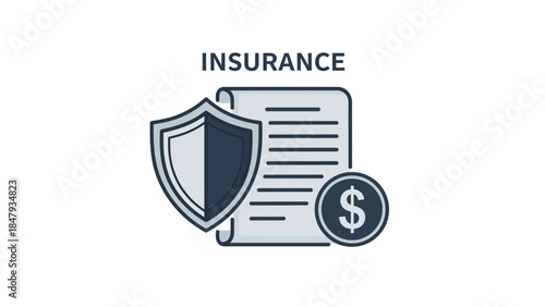 Insurance concept with shield, document, and dollar sign
