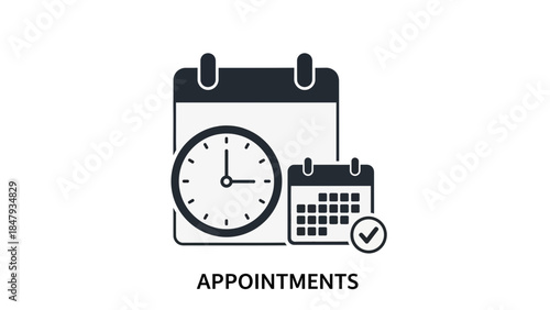 Simple appointment schedule icon with clock and calendar