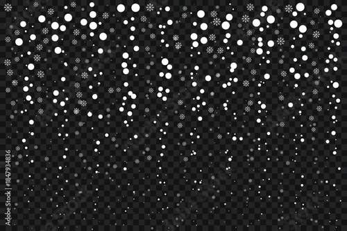 Falling Snow Particle Background Vector Texture. Abstract falling snow particle background vector featuring scattered white dots on dark background.