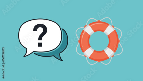 Support and guidance concept with question mark and lifebuoy