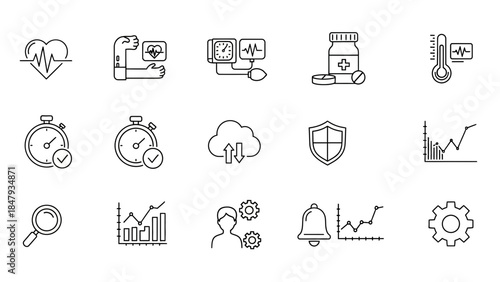 Medical and business icons for healthcare and productivity
