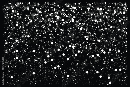 Falling Snow Particle Background Vector Texture. Abstract falling snow particle background vector featuring scattered white dots on dark background.