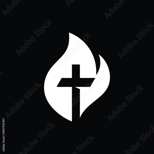 fire flame and church cross logo design template