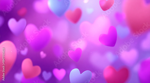 Valentine's Day background. Vector Purple and fuchsia hearts and hearts on a colored background.