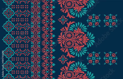 Ethnic Motifs Ikat floral paisley embroidery floral. ikat Saree Sarong oriental pattern traditional.Ikat embroidery style abstract embroidery design for texture,fabric,clothing,wrapping,decoration