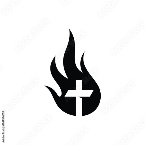 minimalist flame fire blaze and church cross logo design graphic vector