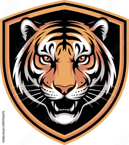 Fierce Tiger Mascot Logo Vector in Bold Shield Emblem Style