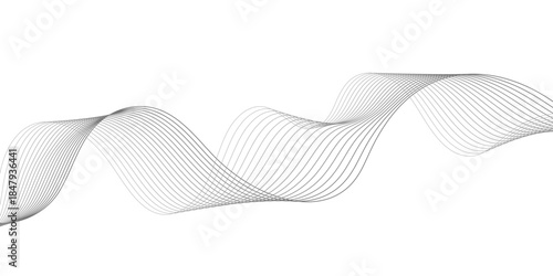 Abstract smooth wave on a white background. Dynamic sound wave flowing wave lines. Abstract background with silver waves for banner. Medium banner size. Vector background with lines. Victor 10 