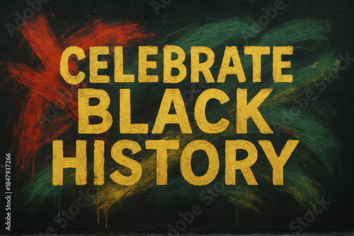 Celebrate black history message in bold letters on abstract painted background