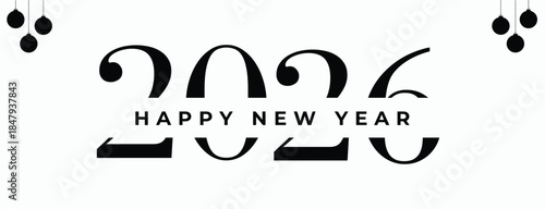 New Modern Minimalist Happy New Year Vector illustration for website banner, social media banner, covers, greeting card, posters, business and marketing material. New Year 2026 Background Banner 