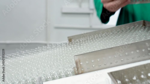 Pharmaceutical Manufacturing Line. Medical Ampoules On Production Line