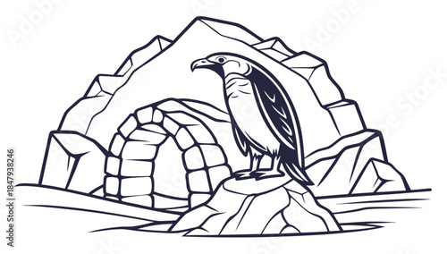 Eagle perched on rocky outcrop