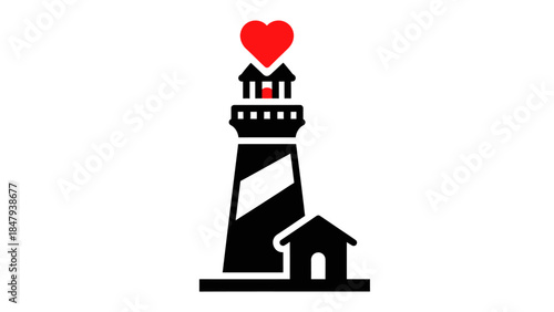 romantic lighthouse with red heart symbolizing love and guidance for sailors