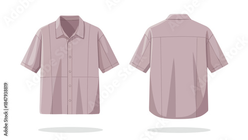 Clean Front and Back View of a Stylish Short-Sleeved Button-Up Shirt in a Subtle Mauve Tone