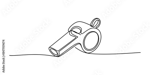 Continuous line drawing of a classic sports whistle, symbolizing command and a clear call to action Vector, illustration