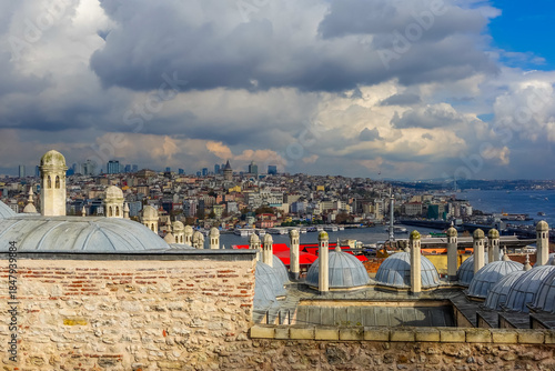 Panoramic view of Istanbul, Turkiye from Suleymaniye Mosque
