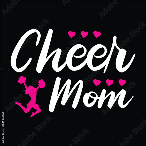 Cheer Mom With Hearts And Pom Pom Silhouette