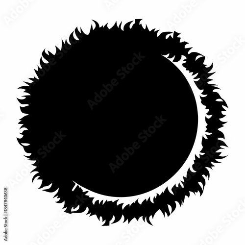 Striking Solar Eclipse Silhouette with Corona and Eerie, Jagged Edges Against White