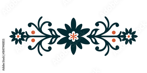 Floral divider with stylized flower and leaves in vector style