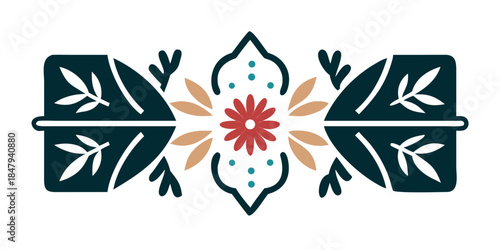 Symmetrical floral ornament with arrows and central flower