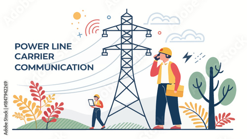 Power Line Carrier Communication Icon Vector Flat Design