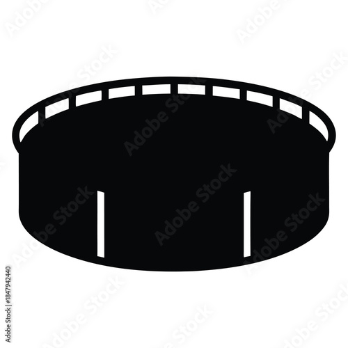Elevated circular reservoir with support posts viewed in simplified silhouette