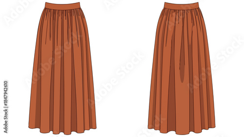 Stylish Maxi Skirt Fashion Illustration With Pleated Detail In Earthy Tones