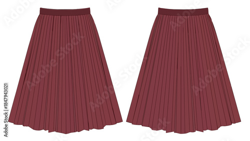 Elegant Pleated Midi Skirt Design with Intricate Textural Detailing in Deep Burgundy A Timeless Fashion Silhouette