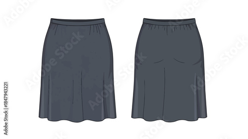 Fashionable Pleated Skirt Template Front and Back View Vector Illustration for Apparel Design and Manufacturing