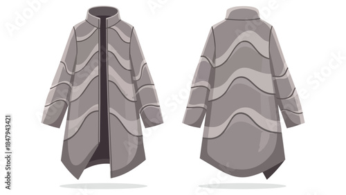 Modern Abstract Wave Patterned Gray Long Coat for Stylish Outerwear Presentation and Design Mockups