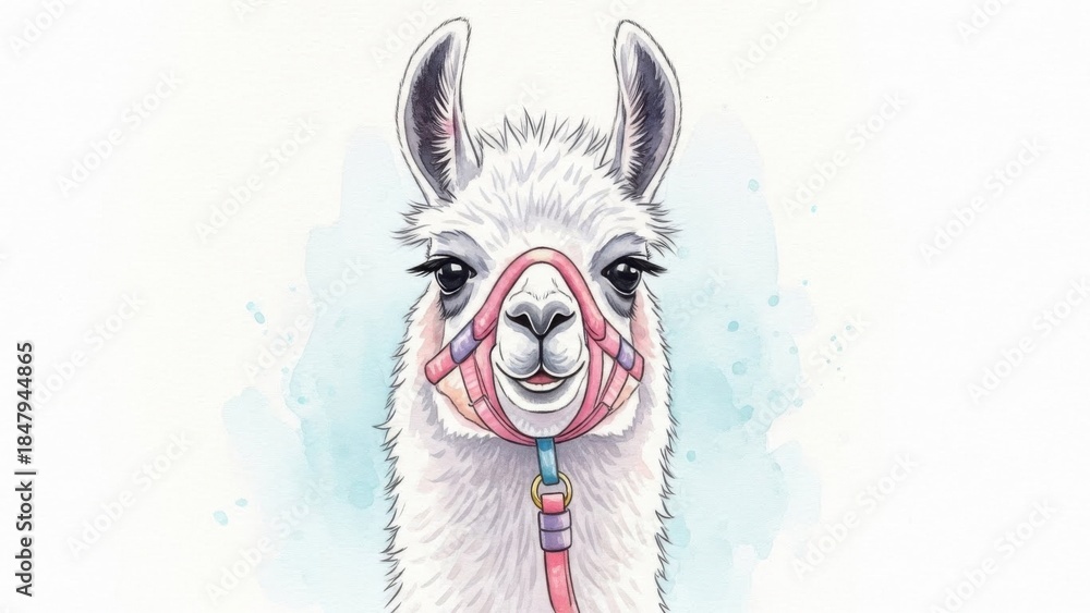 Naklejka premium Llama with Face Mask Illustration