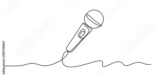 One continuous line drawing of a microphone creating an abstract sound wave on white background Vector, illustration