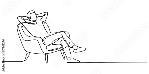 Continuous line drawing of a person relaxing comfortably in a chair Vector, illustration