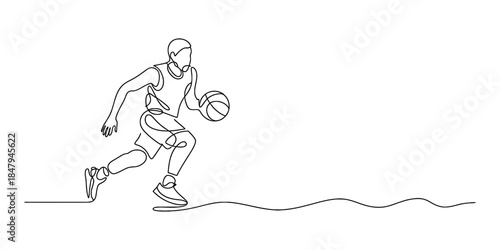 Continuous line art illustration of a dynamic basketball player dribbling the ball Vector, illustration