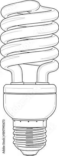 Detailed illustration of spiral energy-saving light bulb, eco-friendly compact fluorescent lamp design used for electricity efficiency, sustainability, and modern lighting concepts