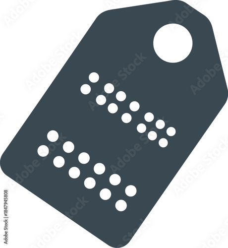 Tag icon with braille dots representing code or information