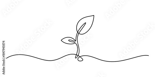 Simple continuous line drawing of a plant sprout representing growth and nature Vector, illustration