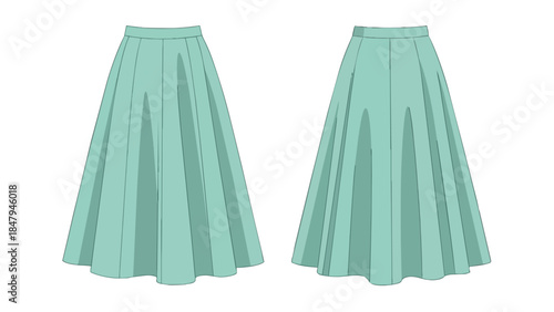 Stylish Pleated Skirt Fashion Illustration Presented From Front and Back Views