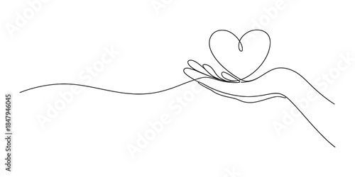 Continuous line drawing of a hand holding a heart Vector, illustration