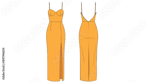 Elegant Strapless Maxi Dress Design with High Slit and V-Neck Back Front and Back View