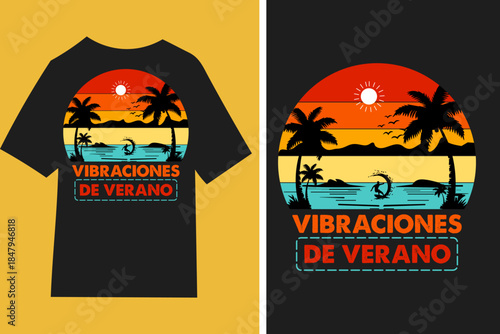 Vibraciones de verano-Diseño de camisetas, frases, carteles, tazas y tipografía creativa