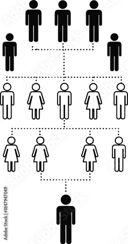 Family tree generation diagram illustration showing ancestry connections, lineage structure, genealogy mapping, multigenerational relatives and heritage chart in simple vector style