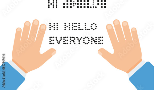 Hands Reading Braille Message Hi Hello Everyone
