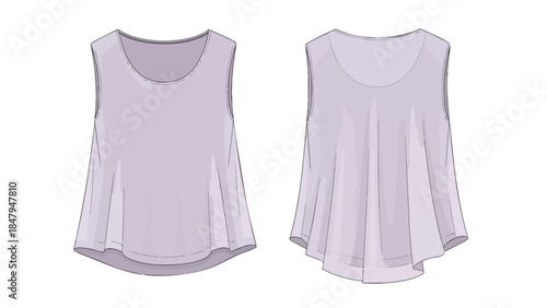 Elegant sleeveless lilac top design with a flowing silhouette shown from front and back views