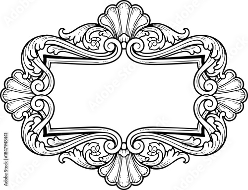Vintage Ornate Decorative Frame Illustration Line Art Drawing